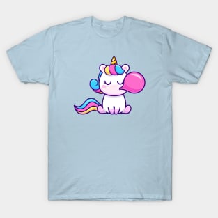 Cute Unicorn Blowing Gum Cartoon T-Shirt